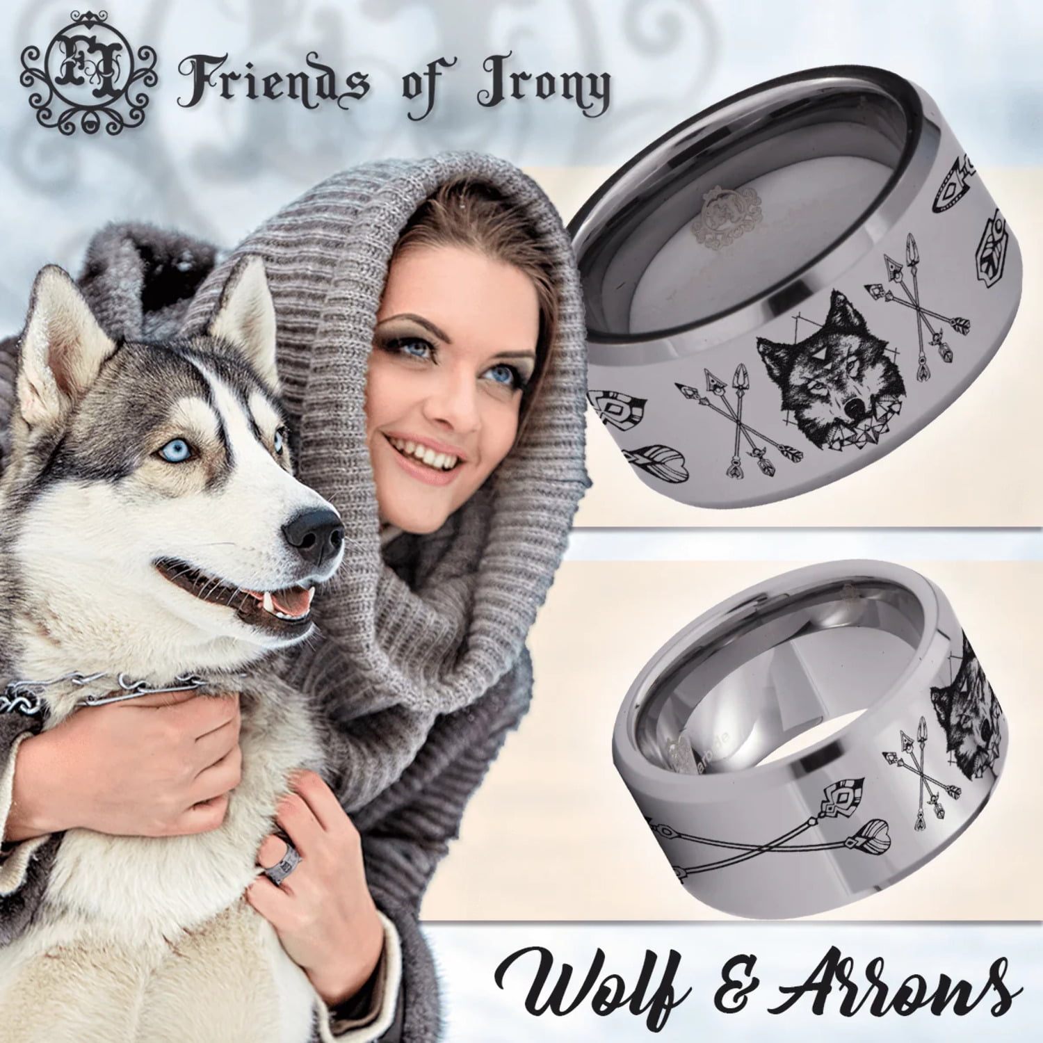 Tungsten Wolf and Arrows Ring - Walmart.com