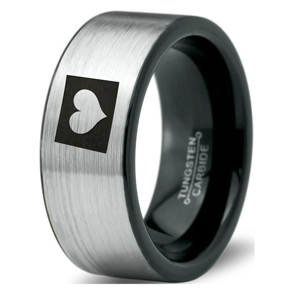 Tungsten Wyoming The Equality State Heart Band Ring 8mm Men Women Comfort Fit Brushed Gray Flat Cut Black Polished
