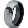thumbnail image 1 of Tungsten Yin-Yang Band Ring 8mm Men Women Comfort Fit Black Dome Brushed Gray Polished Size 7.5, 1 of 4