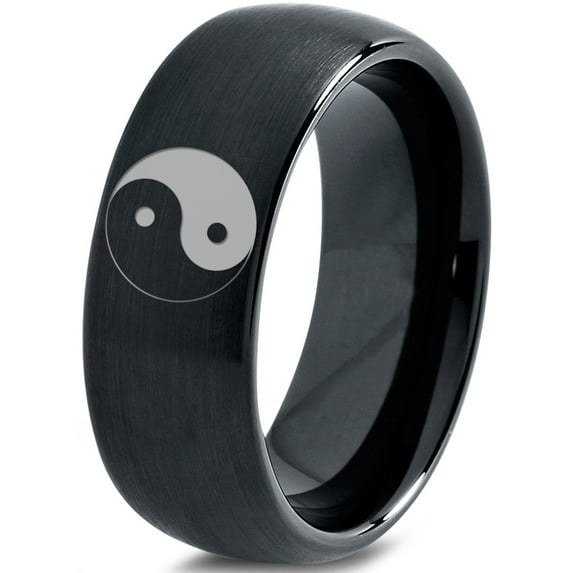 Tungsten Yin-Yang Band Ring 8mm Men Women Comfort Fit Black Dome Brushed Polished Size 8
