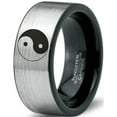 thumbnail image 1 of Tungsten Yin-Yang Band Ring 8mm Men Women Comfort Fit Brushed Gray Flat Cut Black Polished Size 8.5, 1 of 4