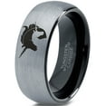 thumbnail image 1 of Tungsten Yin Yang Mythical Unicorns Band Ring 8mm Men Women Comfort Fit Black Dome Brushed Gray Polished, 1 of 4