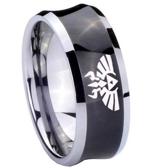 Tungsten Zelda Skyward Sword Crest 8mm Brushed Black Polished Concave Men Ring