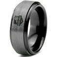 thumbnail image 1 of Tungsten basketball ring Band Ring 8mm Men Women Comfort Fit Black Step Bevel Edge Brushed Gray Polished, 1 of 4