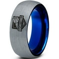 thumbnail image 1 of Tungsten basketball ring Band Ring 8mm Men Women Comfort Fit Blue Dome Brushed Gray Polished, 1 of 4