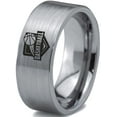 thumbnail image 1 of Tungsten basketball ring Band Ring 8mm Men Women Comfort Fit Gray Flat Cut Brushed Polished, 1 of 4
