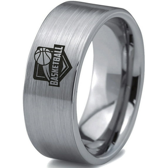 Tungsten basketball ring Band Ring 8mm Men Women Comfort Fit Gray Flat Cut Brushed Polished
