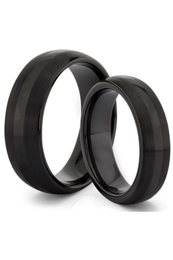 TungstenMasters Roberto Ferrini Design HIS & HERS 8MM/6MM Tungsten Carbide Black Brushed & Polished Comfort Fit Wedding Band TWO RING SET (Available Sizes 4 - 14 Including Half Sizes)