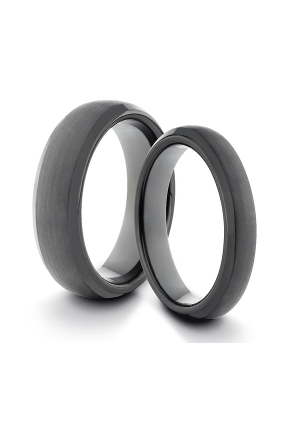 TungstenMasters Roberto Ferrini Design HIS & HERS 6MM/4MM Tungsten Carbide Black Brushed & Polished Comfort Fit Wedding Band TWO RING SET (Available Sizes 4 - 14 Including Half Sizes)