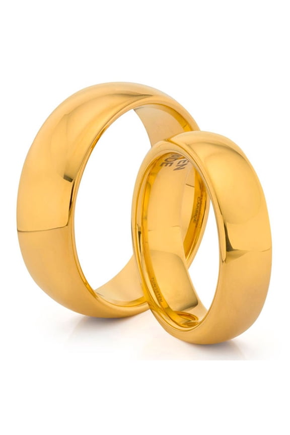 TungstenMasters Roberto Ferrini Design HIS & HERS 6MM/4MM Tungsten Carbide Gold Plated Classic Style Polished Comfort Fit Wedding Band TWO RING SET (Available Sizes 4 - 14 Including Half Sizes)