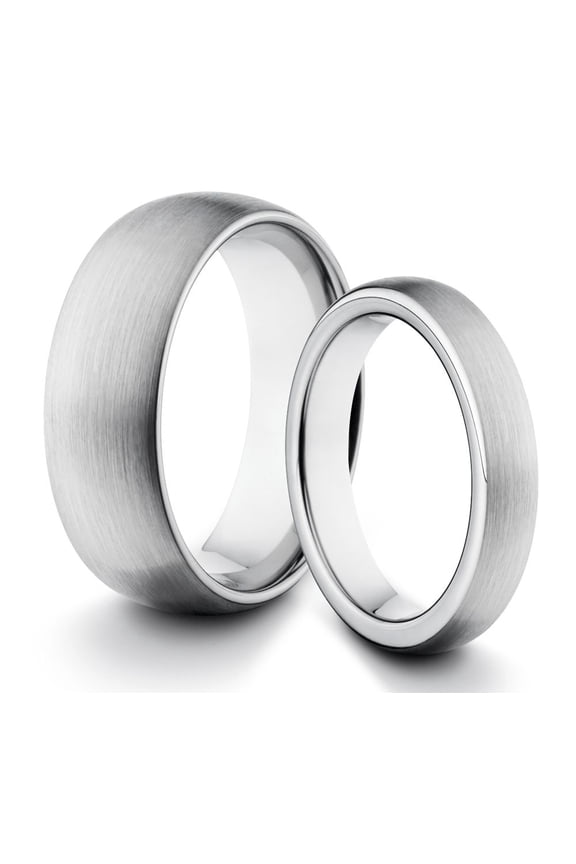 TungstenMasters Roberto Ferrini Design HIS & HERS 8MM/4MM Tungsten Carbide Classic Style Brushed & Polished Comfort Fit Wedding Band TWO RING SET (Available Sizes 4 - 14 Including Half Sizes)