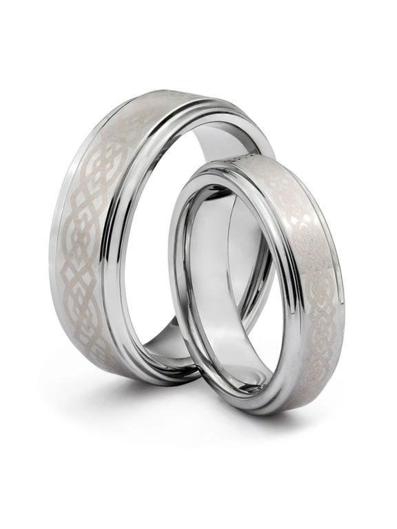 TungstenMasters Roberto Ferrini Design HIS & HERS 8MM/6MM Tungsten Carbide Polished Celtic Laser Engraved Comfort Fit Wedding Band TWO RING SET (Available Sizes 4 - 14 Including Half Sizes)