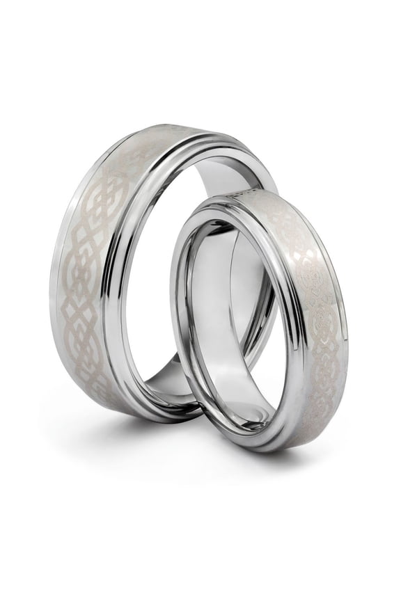 TungstenMasters Roberto Ferrini Design HIS & HERS 8MM/6MM Tungsten Carbide Polished Celtic Laser Engraved Comfort Fit Wedding Band TWO RING SET (Available Sizes 4 - 14 Including Half Sizes)