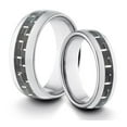thumbnail image 1 of TungstenMasters Roberto Ferrini Design HIS & HERS 8MM/6MM Tungsten Carbide Polished Comfort Fit Wedding Band TWO RING SET w/ Black Carbon Fiber Inlay (Available Sizes 4 - 14 Including Half Sizes), 1 of 3