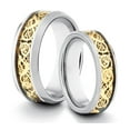 thumbnail image 1 of TungstenMasters Roberto Ferrini Design HIS & HERS 8MM/6MM Tungsten Carbide Polished Gold Asian Dragon Inlay Design Comfort Fit Wedding Band TWO RING SET (Available Sizes 4 - 14 Including Half Sizes), 1 of 3