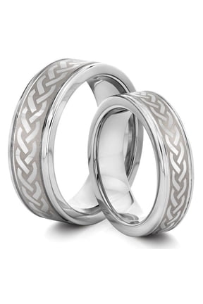TungstenMasters Roberto Ferrini HIS & HERS 8MM/6MM Tungsten Carbide Brushed & Polished Celtic Braid Laser Engraved Comfort Fit Wedding Band TWO RING SET (Available Sizes 4 - 14 Including Half Sizes)