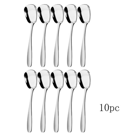 Tunhigl 10-Pack Stainless Steel Spoon Set - Flat Bottom Dessert Spoons for Rice, Soup, Yogurt & More - Rust-Proof & Mirror Polished Kitchen Essentials