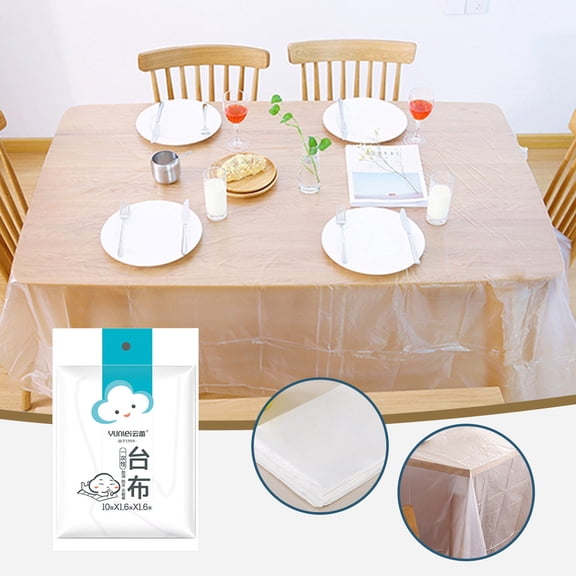 Tunhigl 10-Piece Disposable Plastic Tablecloths for Square and Round Tables Thick White Film Transparent Pack for Restaurants Outdoor Events Parties Clear