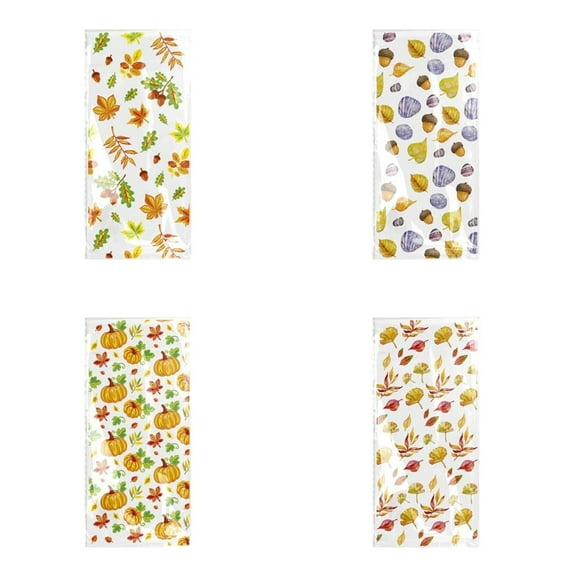 Tunhigl 100Pcs Oil Painting Style Pumpkin Maple Leaf Thanksgiving Treat Bags for Fall Parties - Durable Plastic Candy Pouches Perfect for Thanksgiving Favors Autumn Gifts Orange