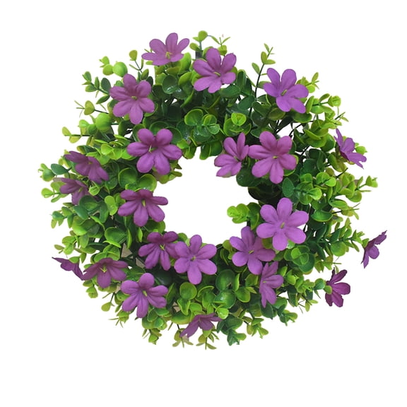 Tunhigl 12 Inch Spring Artificial Eucalyptus Small Wreath Door Decoration for Home Outdoor Indoor Spring Decor Purple