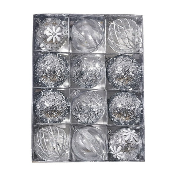 Tunhigl 12 Pack Christmas Tree Ornaments Set, Shatterproof Plastic Holiday Ball Decorations with Sequins, Mixed Colors Xmas Tree Pendants, Festive Holiday Home Decor Silver