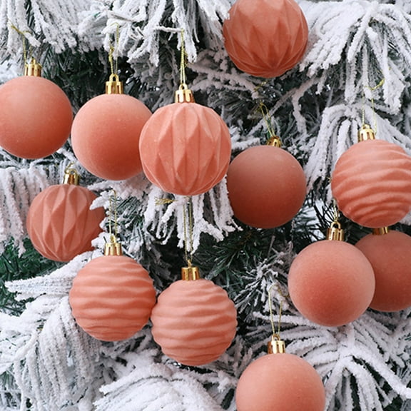 Tunhigl 12-Pack Vintage Flocked Christmas Ornaments, Plush Velvet Hanging Balls, Festive Tree Decorations for Holiday, Xmas, Window & Home Decor, Soft Non-Breakable Balls Rose Gold