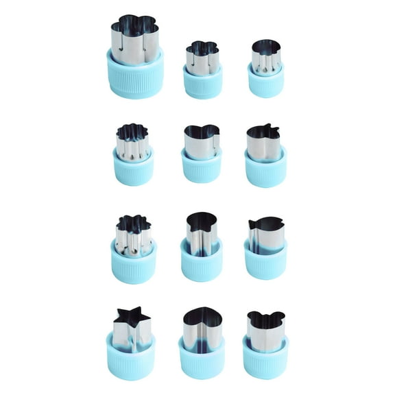 Tunhigl 12-Piece Stainless Steel Biscuit Cutters Set - Fruit & Vegetable Shaped Knives for Bento Decorations, Kitchen Carving, and Cake Decorating Tools Blue