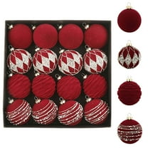 Tunhigl 16 Pack Flocked Velvet Christmas Ornaments - Elegant Hanging Balls for Xmas Tree Decorations, Home Decor Wine Red