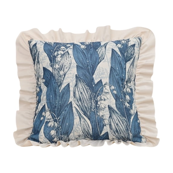 Tunhigl 17.7" x 17.7" Ruffled Botanical Print Pillow Cover, Polyester, Vintage Floral Throw Pillow Case for Sofa & Home Decor
