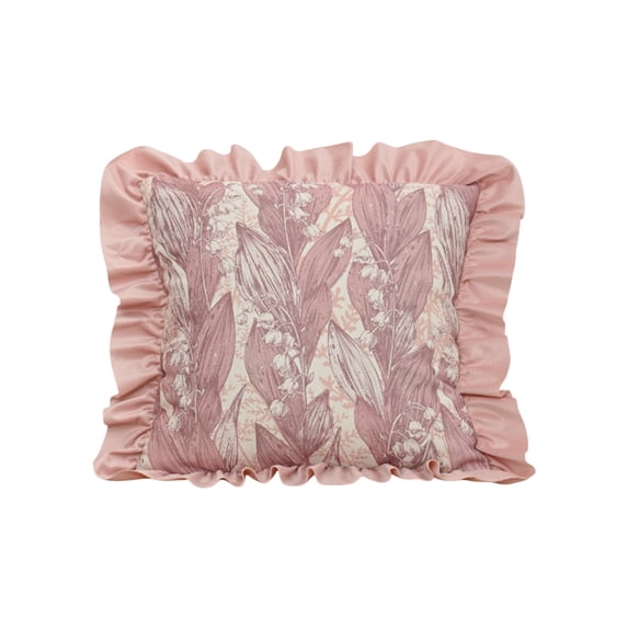 Tunhigl 17.7" x 17.7" Ruffled Botanical Print Pillow Cover, Polyester, Vintage Floral Throw Pillow Case for Sofa & Home Decor