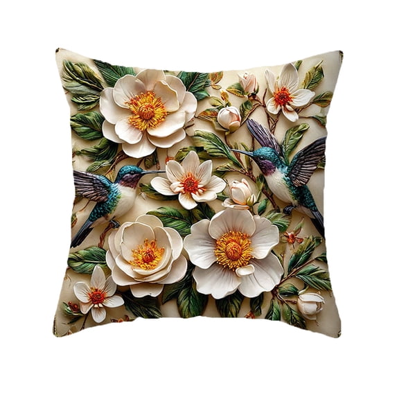 Tunhigl 18x18in Vintage Floral Bird Pillow Cover Boho Floral Pillowcase for Farmhouse Living Room Sofa Bedroom Decorations