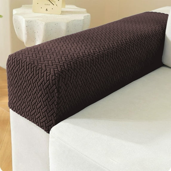 Tunhigl 1Pc Elastic Sofa Armrest Cover Thick Stain Resistant Fabric Protector, Durable Couch Armrest Cover Machine Washable Furniture Protector Brown