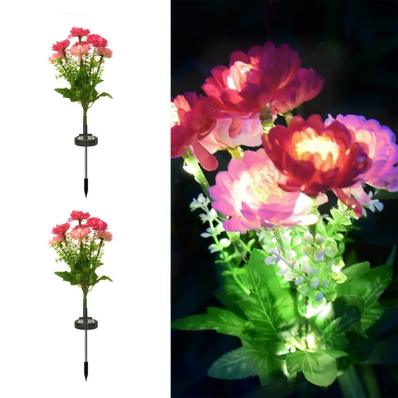 Tunhigl 2-Pack Solar Garden Lights, Outdoor Lotus Flower Stake Lights with 7 LED - Decorative Lights for Lawns, Patios, Yard - Auto On/Off Dusk to Dawn, Weatherproof Landscape Lighting