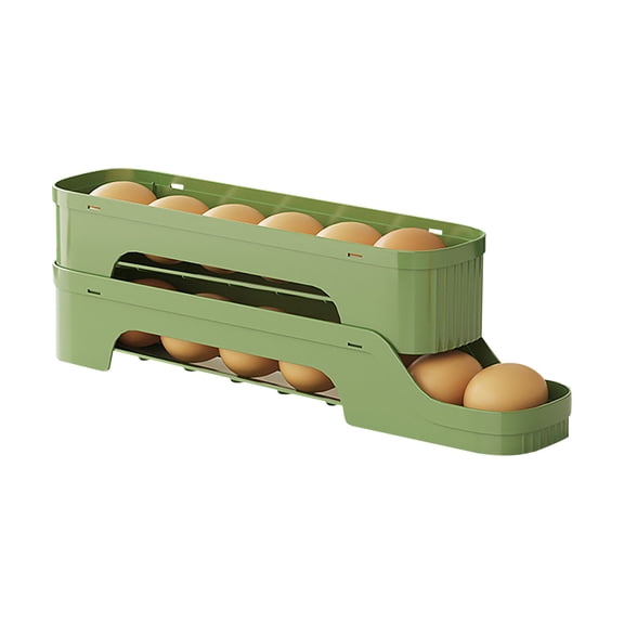 Tunhigl 2-Tier Automatic Sliding Chute Egg Carton for Refrigerator Space Saving Transparent Egg Storage Organizer Families Holiday Season Easter Green