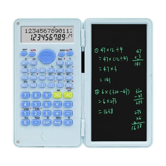 Tunhigl 2-in-1 Scientific Calculator with Handwriting Tablet, Double-Line LCD Display Flip-Cover Calculator