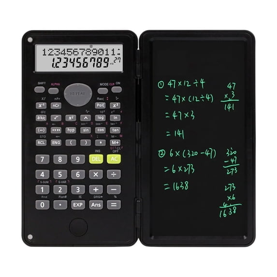 Tunhigl 2-in-1 Scientific Calculator with Handwriting Tablet, Double-Line LCD Display Flip-Cover Calculator
