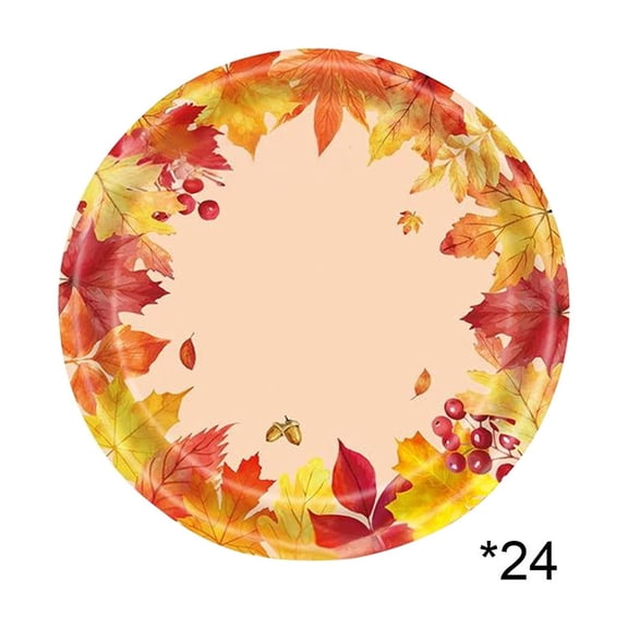 Tunhigl 24-Pack Thanksgiving Disposable Tableware Set, Maple Leaf Paper Plates Cups Napkins, Fall Party Decor, Pumpkin Harvest Theme, 7" Plates 9oz Cups, Eco-Friendly Dinnerware