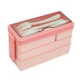 thumbnail image 1 of Tunhigl 3-Layer Compartment Bento Box for Work & College - Microwave Safe Plastic Lunch Container with Dividers for Meal Prep, Snacks, and Healthy Eating Pink, 1 of 6