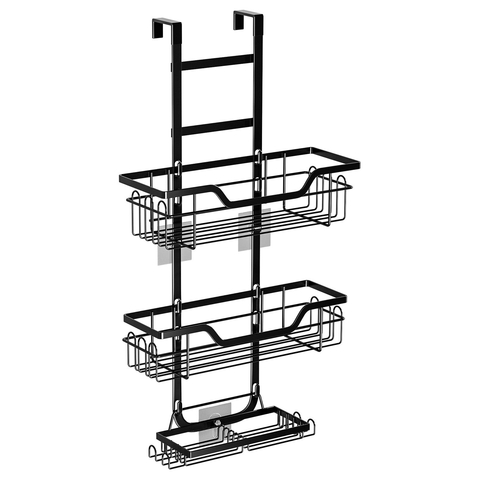 Tunhigl 3-Tier Over-Door Shower Caddy - Stainless Steel Hanging Rack, Rust-Proof Bathroom Organizer for Towels, Soap, Shampoo & Sponges, No-Drill Space-Saver, Fits Standard & Glass Doors Black