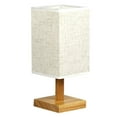 thumbnail image 1 of Tunhigl 3-Way Dimmable Table Lamp with LED Bulb - Solid Wood Bedside Lamp for Bedroom, Office, or Dorm Room with Flaxen Fabric Shade Brown, 1 of 9