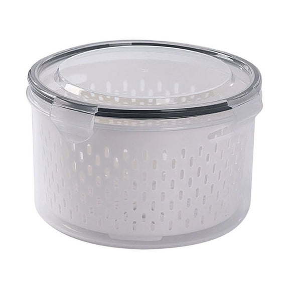 Tunhigl 3-in-1 Fruit & Vegetable Storage Containers for Fridge - Large Produce Organizer Bins with Leak-Proof Lid & Removable Colander - Microwave & Dishwasher Safe White