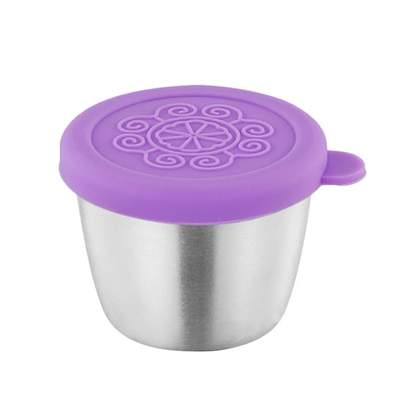 Tunhigl 304 Stainless Steel Dipping Cup with Lid - Durable, Portable & Multi-functional Condiment Container for Outdoor, Picnics & Kitchen Use Purple