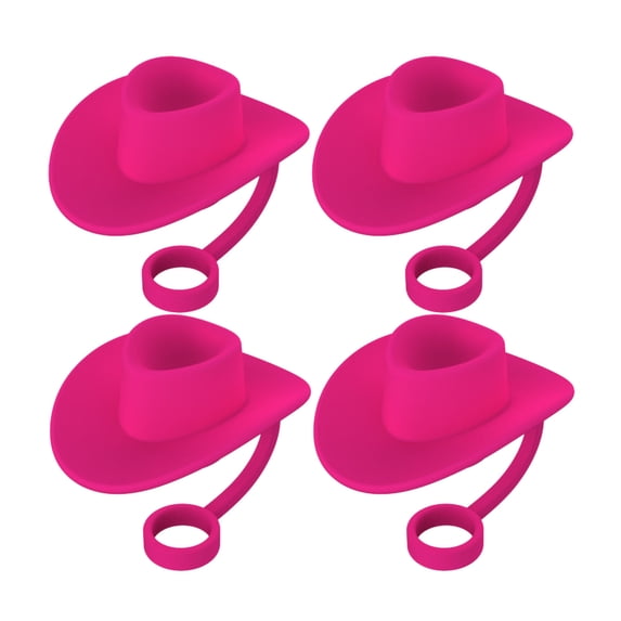 Tunhigl 4-Pack Cute Straw Cover Cup Accessories - 10mm Hat Straw Toppers, Cowboy Hat Straw Cover - Unique Drinkware Add-ons for Parties, Gifts Hot Pink