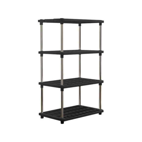 Tunhigl 4-Tier Space-Saving Storage Shelves - Sturdy, Connectable, Multi-Purpose Rack for Kitchen, Pantry, Closet, Bath & Laundry Black