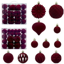 Tunhigl 48 Pcs Velvet Flocked Christmas Ornament Balls Set - Elegant Xmas Tree Decorations with Metal Hooks for Easy Hanging, Durable Plastic Holiday Decor Red