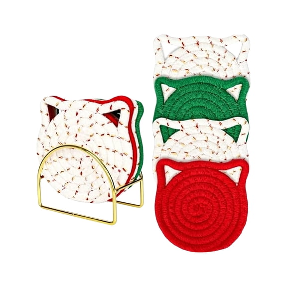 Tunhigl 4Pcs Cotton Rope Coaster Set, Absorbent Heat Resistant Round Drink Mats for Home Coffee Table Decor