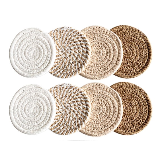 Tunhigl 4Pcs Rope Woven Coaster Set, 4.3 Inch Absorbent Heat Resistant Drink Pads for Coffee Tea Cups Home Decor