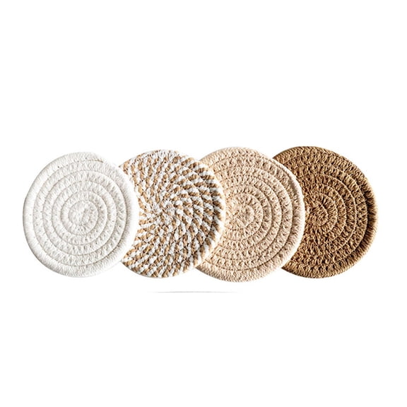 Tunhigl 4Pcs Rope Woven Coaster Set, 4.3 Inch Absorbent Heat Resistant Drink Pads for Coffee Tea Cups Home Decor