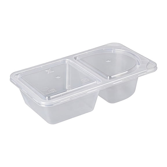 Tunhigl 5.90" 3.54" Two-Compartment Clear Plastic Food Storage Container, Stackable BPA-Free Fridge Organizer for Meal Prep, Fruit & Leftovers