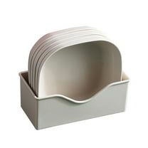 Tunhigl 5-Piece Set of Eco-Friendly Snack Plates with Holder - Disposable Plastic Dessert, Fruit, and Nut Trays for Home, Picnics, and Parties Khaki